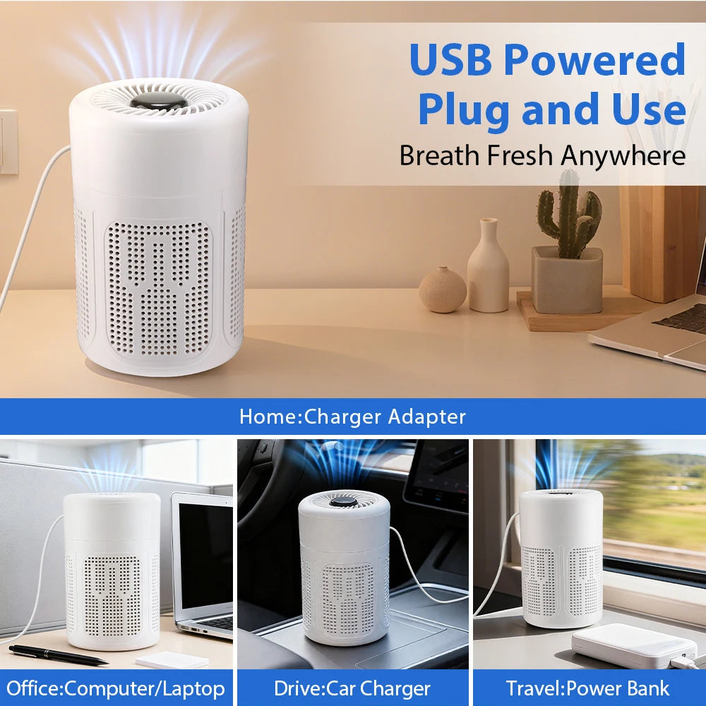 Mini Purificateur d’Air de Bureau – Filtre HEPA & Technologie à Ions Négatifs