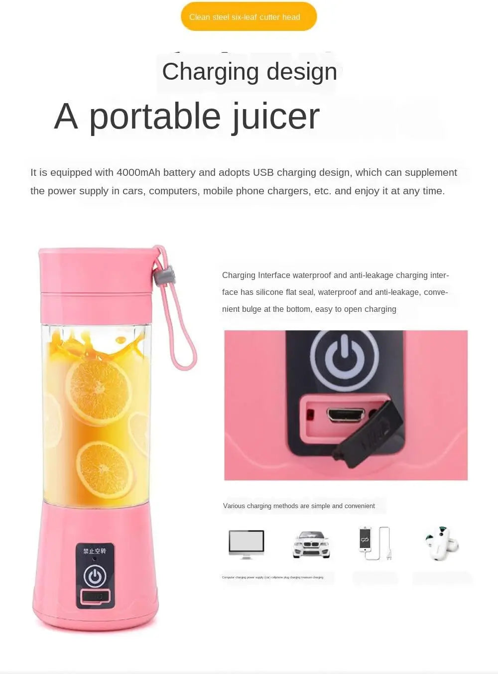 Mini Blender Électrique Portable USB – Mixeur Rechargeable pour Smoothies, Milkshakes et Jus de Fruits