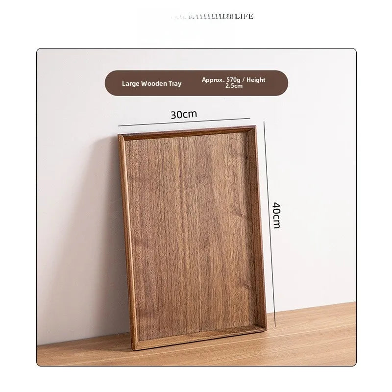 Plateau rectangulaire en bois de noyer – Plateau de service japonais multifonction pour café, repas et rangement